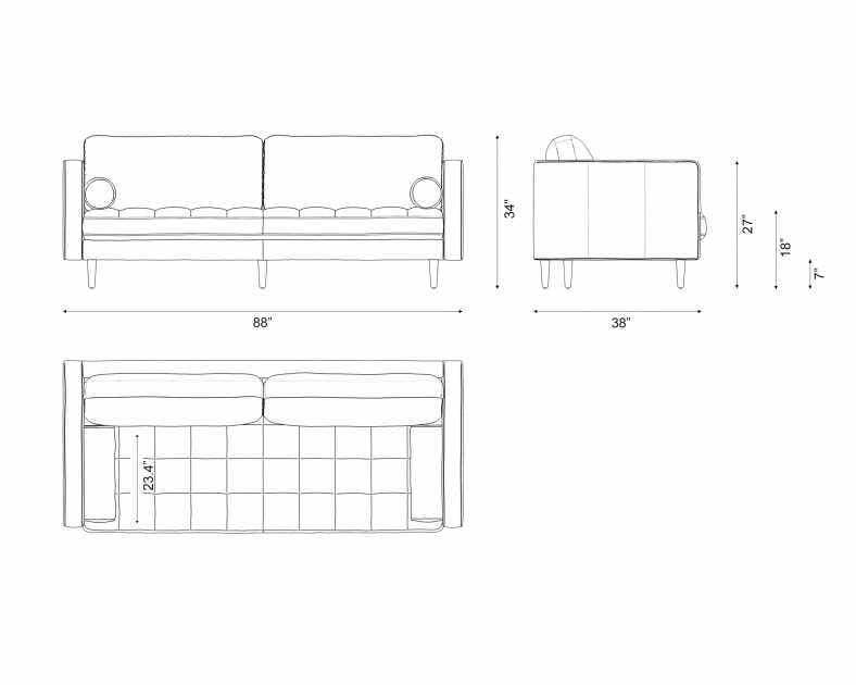 Dimensions for Luca Sofa - Leather