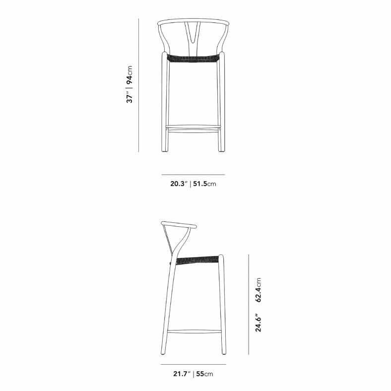 Dimensions for Wishbone Counter Stool