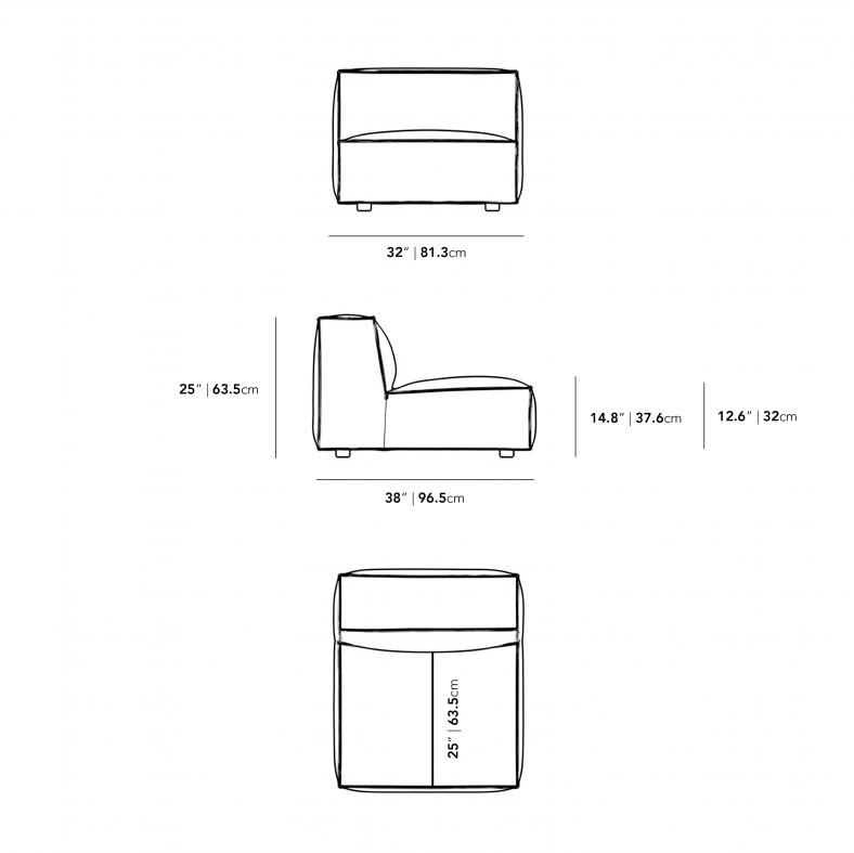 Dimensions for Porter Armless